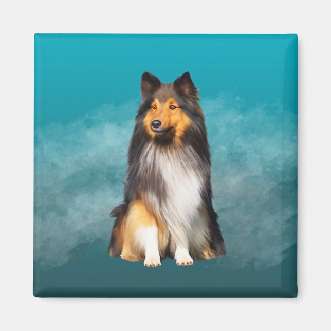 Íman Sheltie Shetland Sheepdog Art Portrait (Frente)