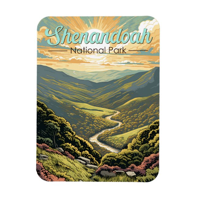 Íman Shenandoah National Park Illustration Viagem Retro (Vertical)