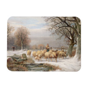 Íman Shepherdess com seu rebanho em uma paisagem do