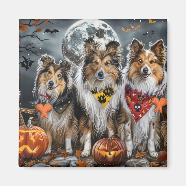 Íman Shetland Sheepdog Halloween Assustador  (Frente)