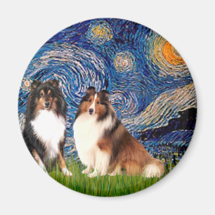 Íman Shetland Sheepdog Pair - Noite Estrelada