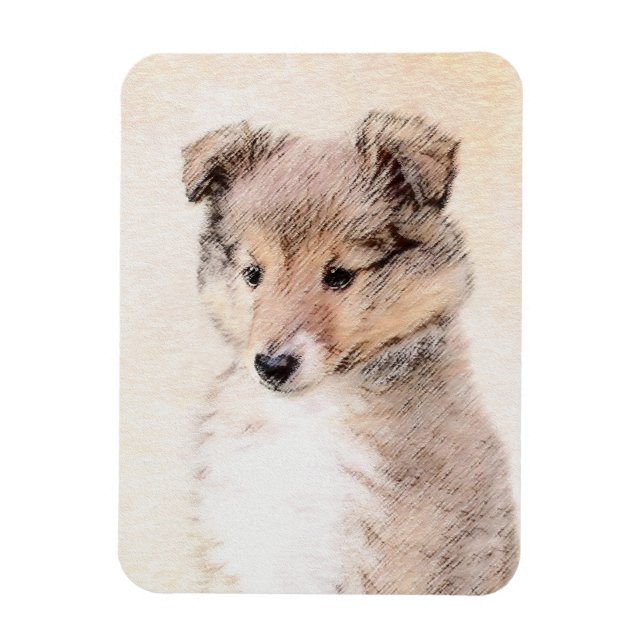 Íman Shetland Sheepdog Puppy Pintura Original (Vertical)