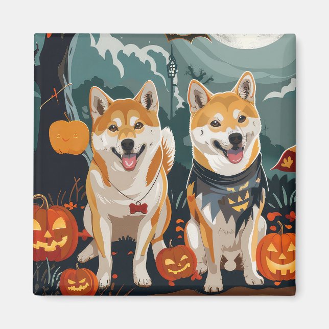 Íman Shiba Inu Halloween Assustador (Frente)