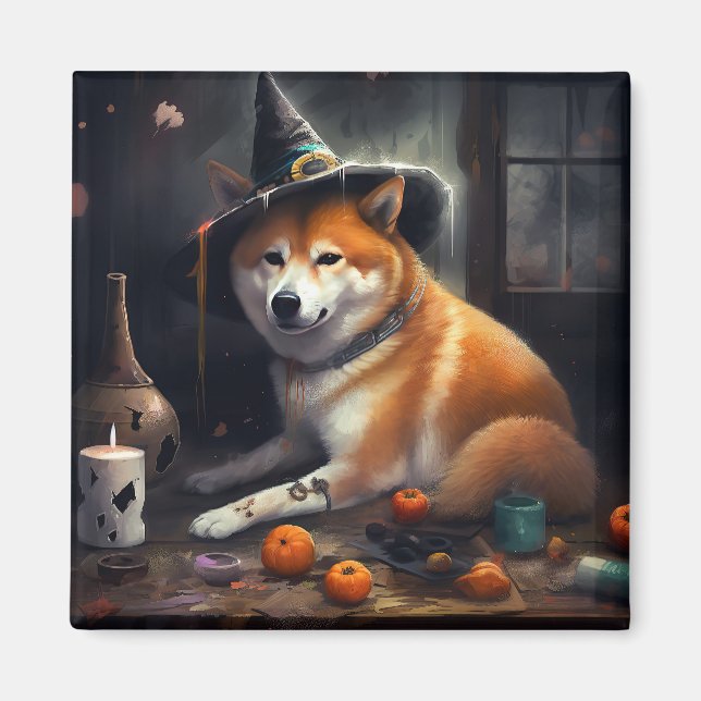 Íman Shiba Inu Pumpkins Halloween Assustado (Frente)