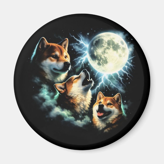Íman Shiba Inu Uivando para a Lua Gráfico Celestial   (Frente)