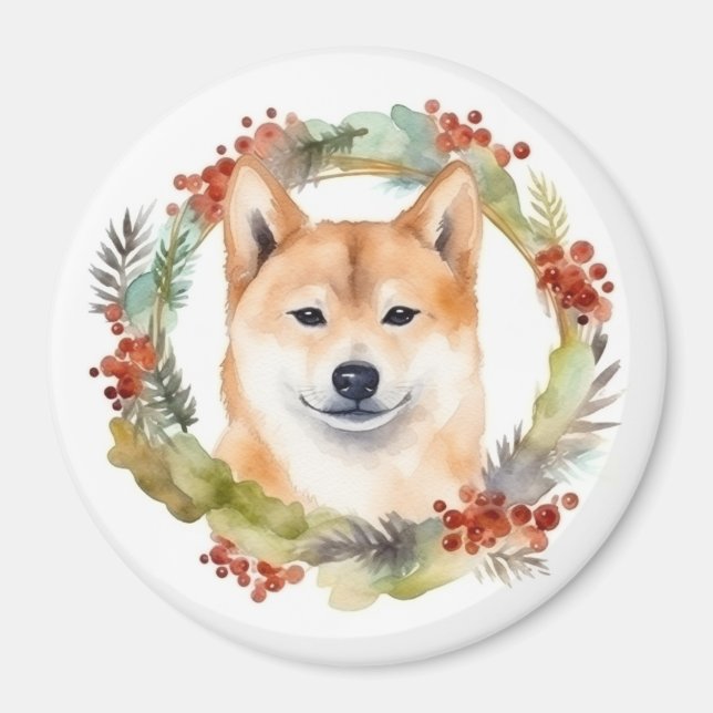 Íman Shiba Inu Wreath Festivo (Frente)