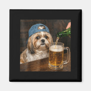 Íman Shih Tzu Bebendo Cerveja Engraçado Meme de Cachorr