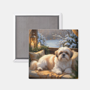Íman Shih Tzu com Férias das Luzes de Natal