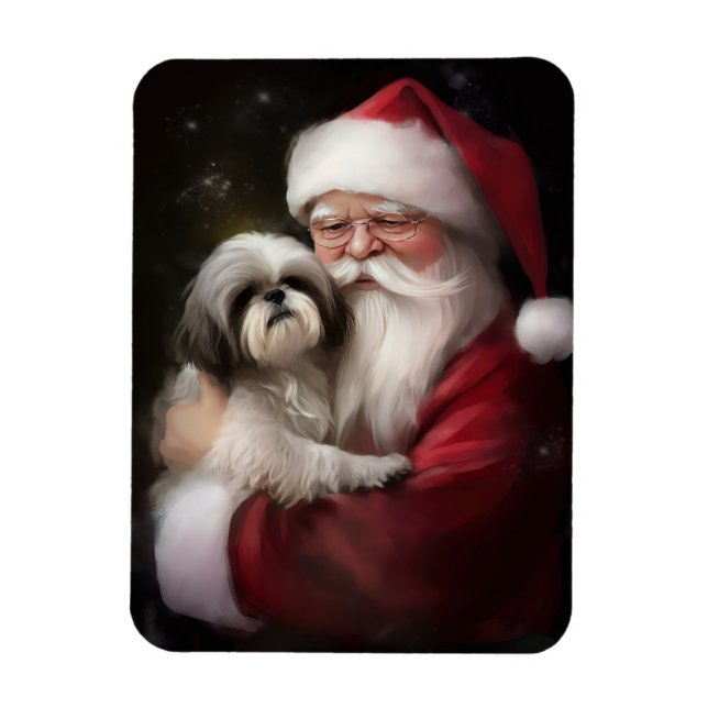 Íman Shih Tzu Com Papai Noel Natal Festivo (Vertical)