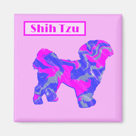 Íman Shih Tzu Cute Dog Silhouette Rosa &Azul