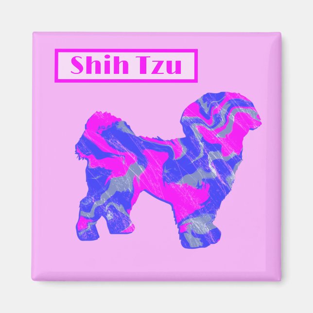 Íman Shih Tzu Cute Dog Silhouette Rosa &Azul (Frente)