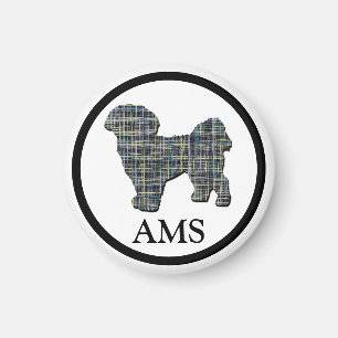 Íman Shih Tzu Cute Dog Silhouette Y& Blue Grid