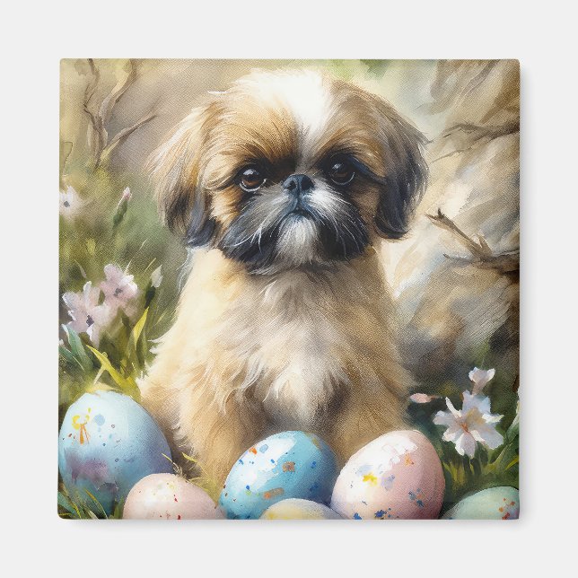 Íman Shih Tzu Dog com Feriado de Ovos de Páscoa (Frente)