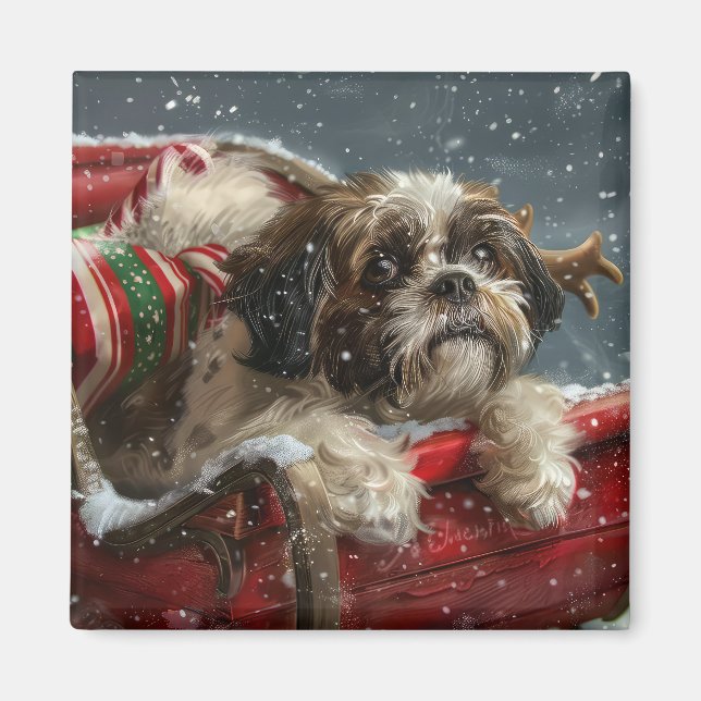 Íman Shih Tzu Dog Natal Festivo (Frente)