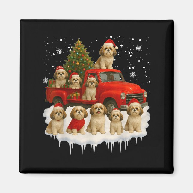 Íman Shih Tzu Dog Red Truck Christmas Tree Santa Ugly X (Frente)