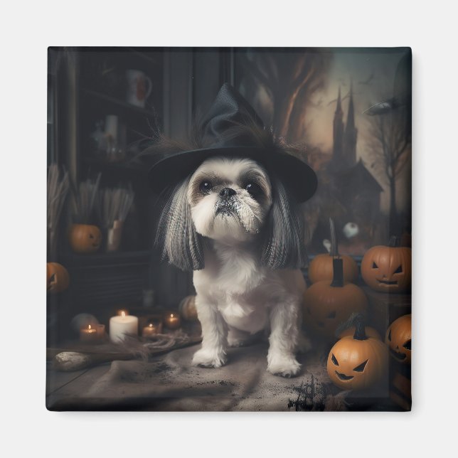 Íman Shih Tzu Pumpkins Halloween Scary (Frente)