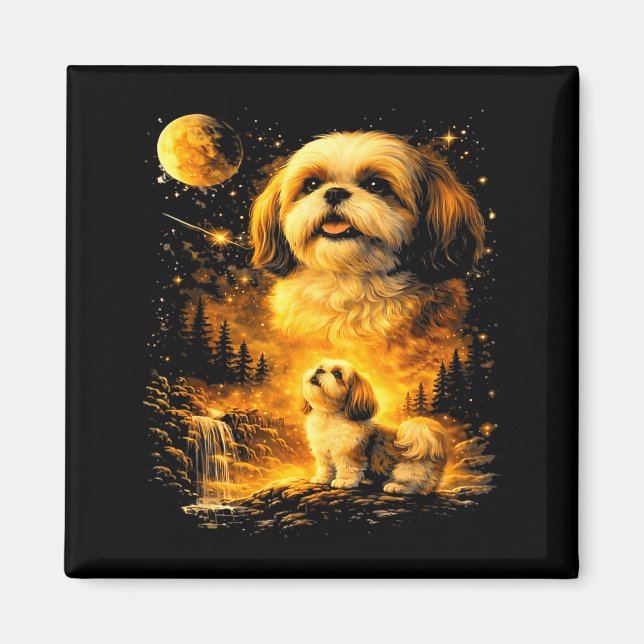 Íman Shih tzu retrô dos anos 90 uivando para a lua cach (Frente)
