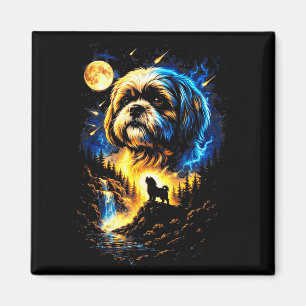 Íman Shih tzu uivando para a lua vintage 90s cachorro e