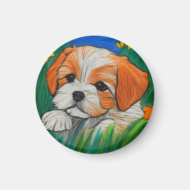 Íman Shihtzu crayon art parece ímã (Frente)
