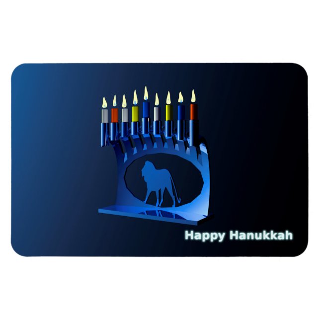 Íman Shiny Blue Chanukkah Menorah (Horizontal)