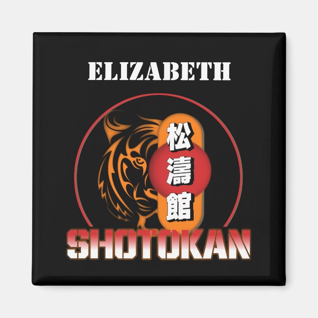 Íman Shotokan Karate Tiger e Japonês Kanji Seu Nome (Frente)