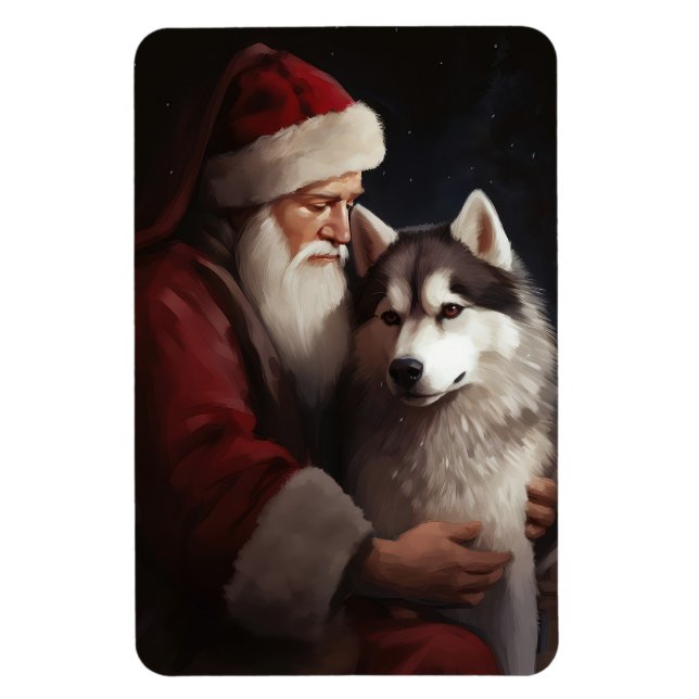 Íman Siberian Husky com Papai Noel Natal Festivo (Vertical)
