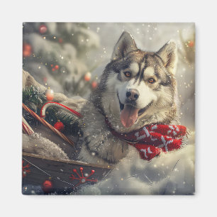 Íman Siberian Husky Dog Festivo