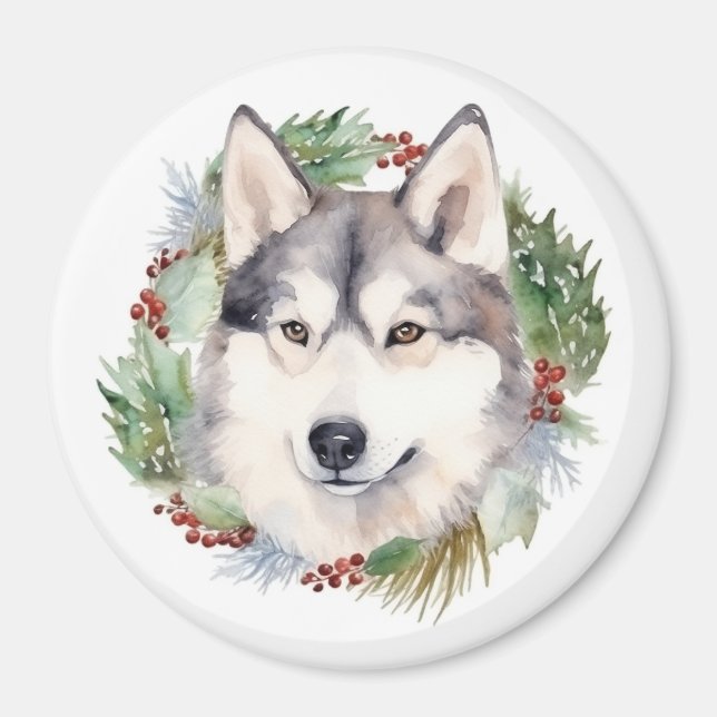 Íman Siberian Husky Wreath Festiva Pup (Frente)
