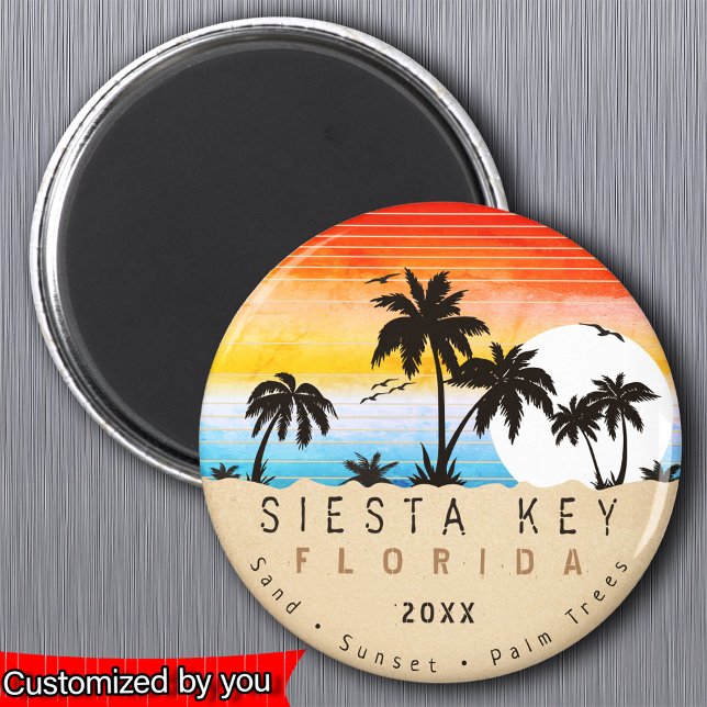 Íman Siesta Key Florida Beach Retro Sunset Souvenir 80 (Criador carregado)