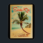 Íman Siesta Key Florida Palm Tree Beach Viagens vintage<br><div class="desc">Design de Siesta Key Florida no estilo de Viagens vintage apresentando uma palmeira na praia com oceano e céu.</div>