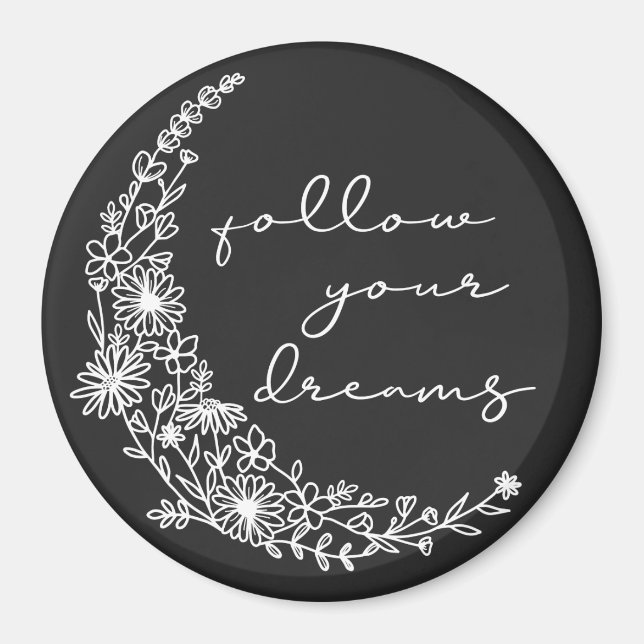 Íman Siga seus sonhos, Lua Floral em Branco (Frente)