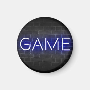 Íman Signo de neon de jogo na parede de tijolos