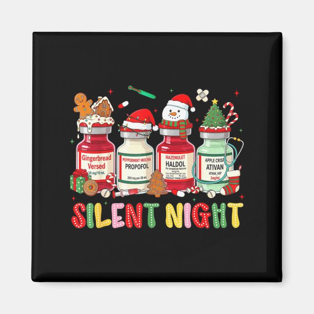 Íman Silent Night Funny Nurse Christmas Design  (Frente)