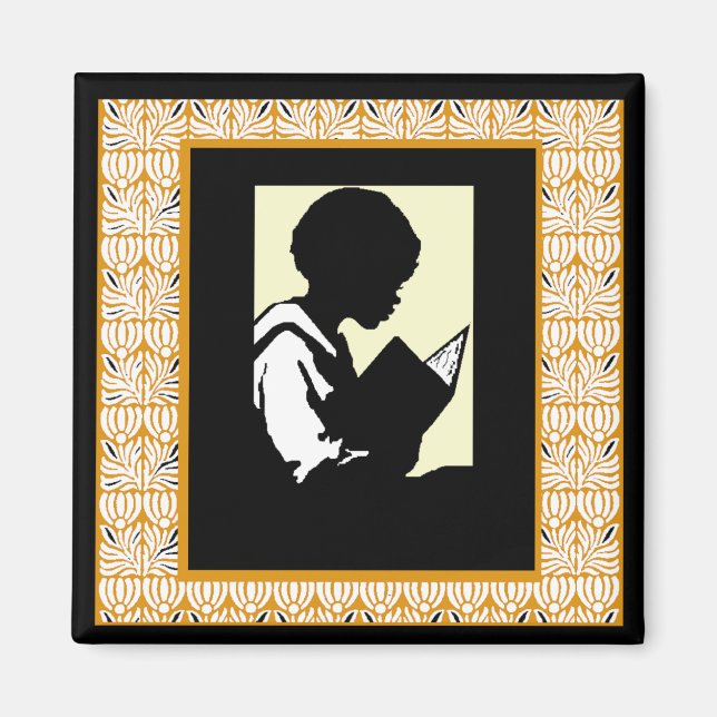 Íman Silhouette de leitura de menino (Frente)