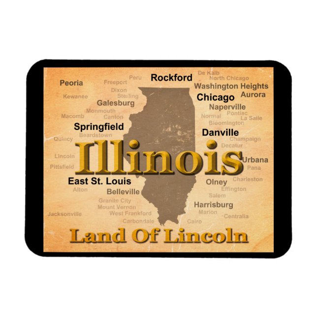 Íman Silhouette do Mapa do Orgulho Estatal de Illinois  (Horizontal)