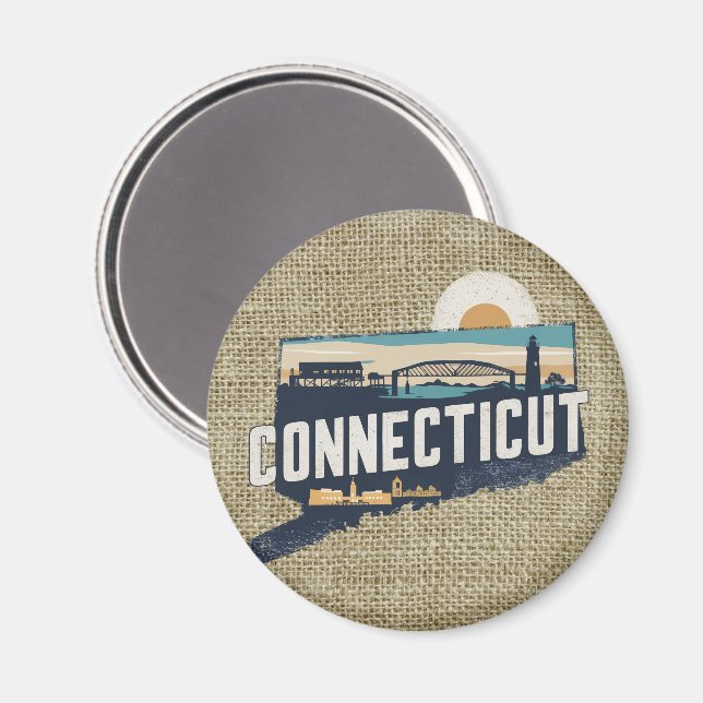 Íman Silhueta Cénica Retro de Connecticut (Front/Back)