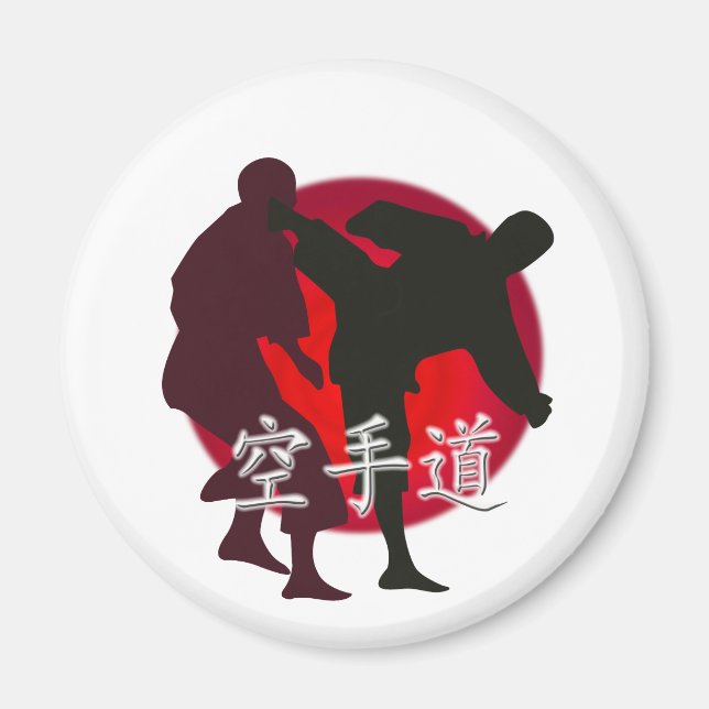 Íman Silhueta da luta de Karate, fundo vermelho. (Frente)