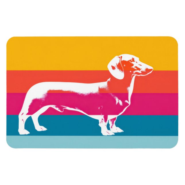 Íman Silhueta de Dachshund em Arte Pop Retrô (Horizontal)