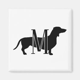 Íman Silhueta de Doxie Preto e Branco com Inicial Monog