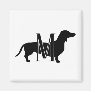 Íman Silhueta de Doxie Preto e Branco com Inicial Monog