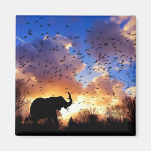 Íman Silhueta de elefante africano ao pôr do sol