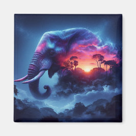 Íman Silhueta de Elefante Mesclada com Pôr do Sol Vibra