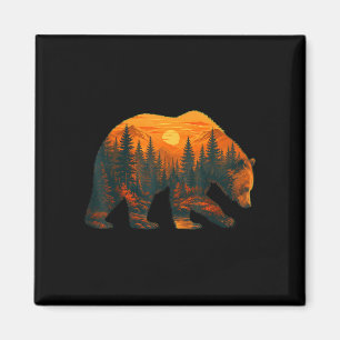 Íman Silhueta de urso com paisagem florestal e pôr do s