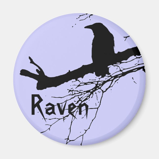 Íman Silhueta Preta de Raven na Árvore (Frente)