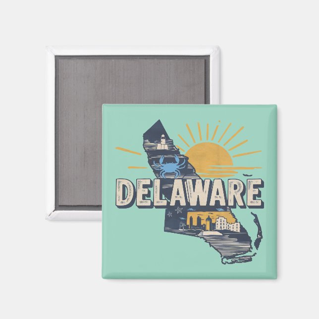 Íman Silhueta Retrô Cênica de Delaware (Front/Back)