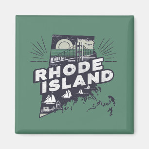 Íman Silhueta Retro Cênica de Rhode Island