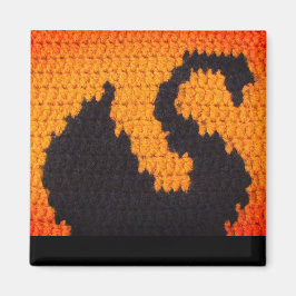 Íman Silhueta Swan Preta e Impressão de Crochet Sunset