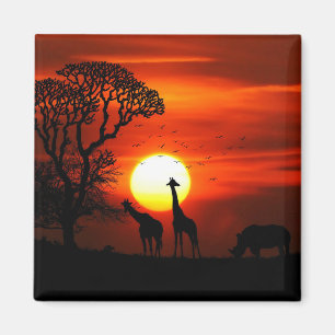 Íman Silhuetas africanas do animal do por do sol do