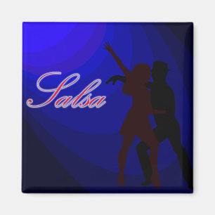 Íman Silhuetas de dançarinos da salsa com fundo azul