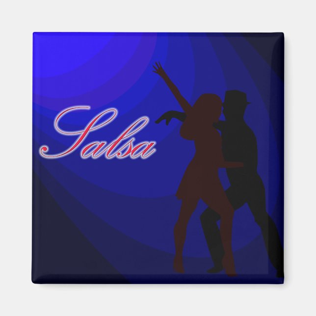 Íman Silhuetas de dançarinos de Salsa com fundo azul (Frente)